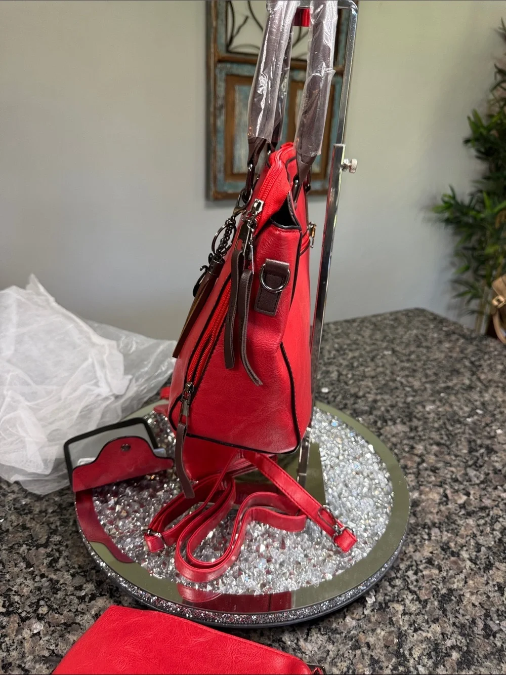 Classic Red Women’s fashion satchel Tote Bag with Tassel Charm NEW